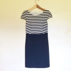 WEILL Navy Wool Bottom Striped Sheath Dress